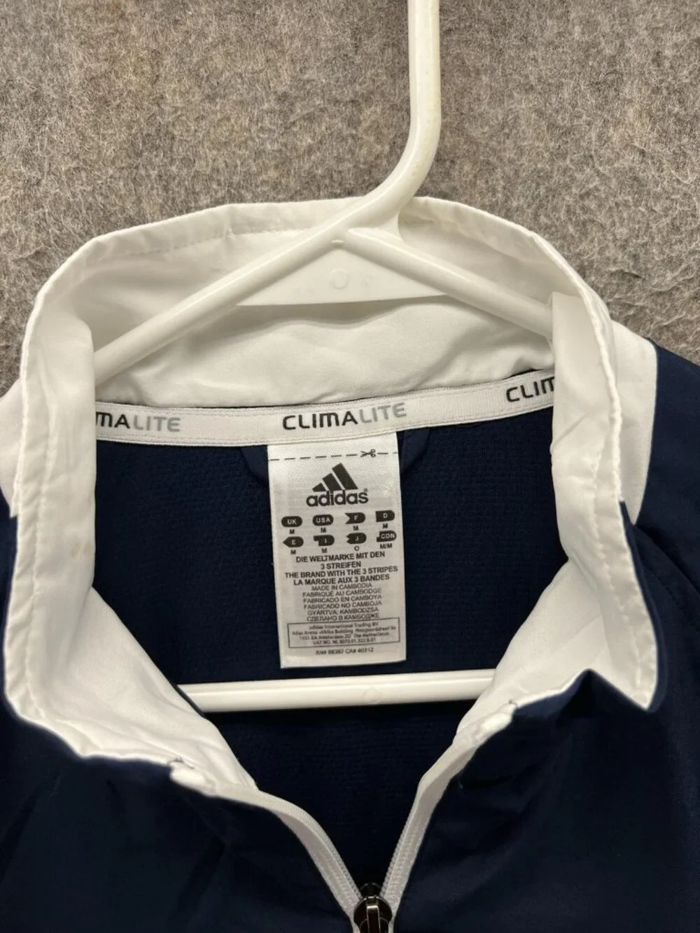 Adidas Track Jacket Mens Medium Blue White Full Zip Climalite Athletic Training